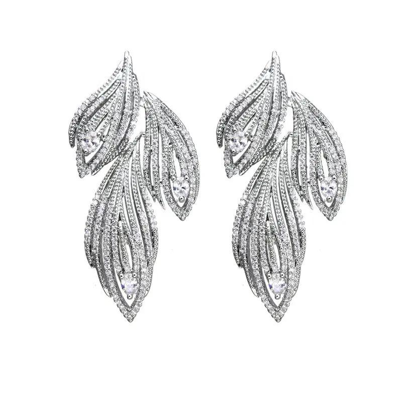Layered crystal leaf statement drop earrings | Hair Your Lux