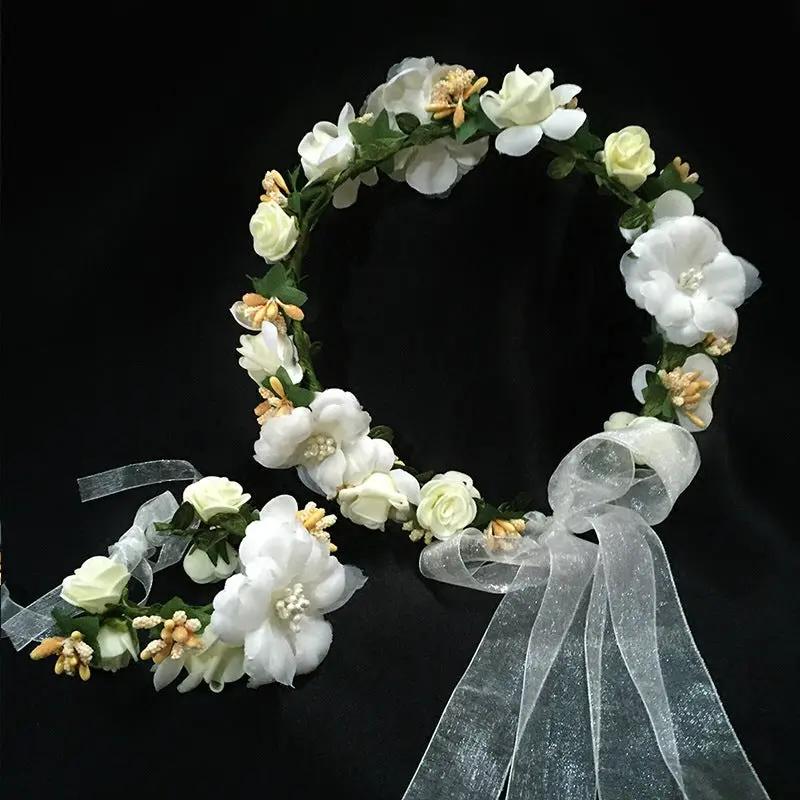Flower Girl Crown Garland Headpiece With Headband- Handmade Hair Garland Floral Wreath Adjustable Flower Headbands for Bridal Wedding Festival Party Flower Girl Crown - Hair Your Lux
