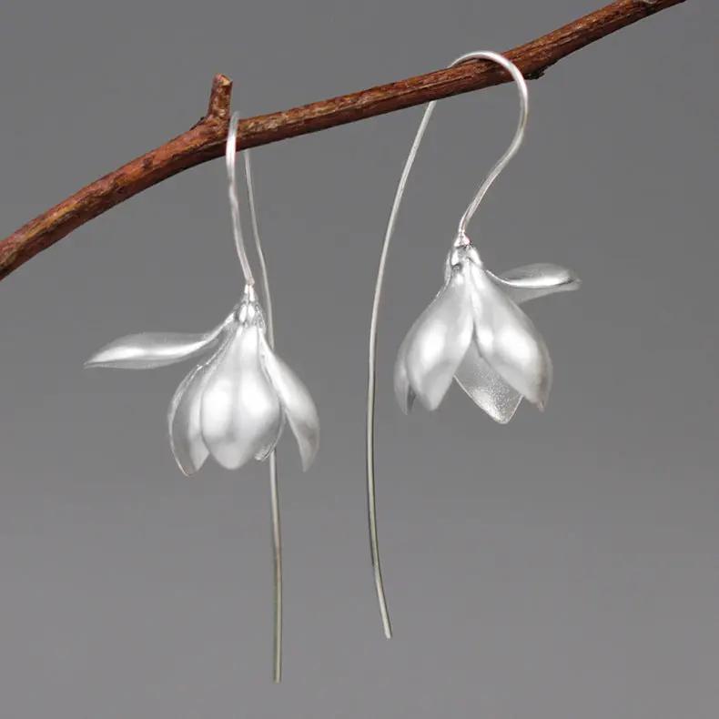 Botanical flower bud drop earrings, silver-tone | Hair Your Lux