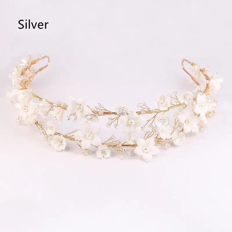 Women's Fashion Double White Ceramic Flower Crown Hair Accessories - Hair Your Lux