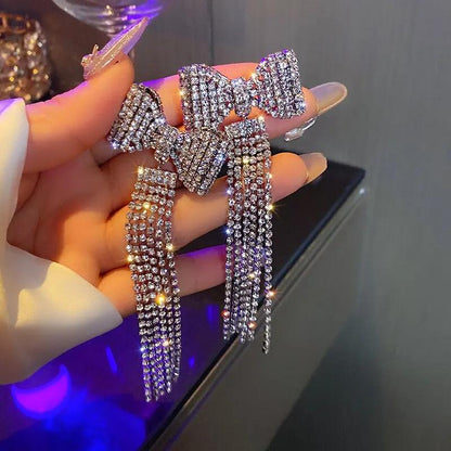 Pavé crystal bow tassel earrings, statement | Hair Your Lux