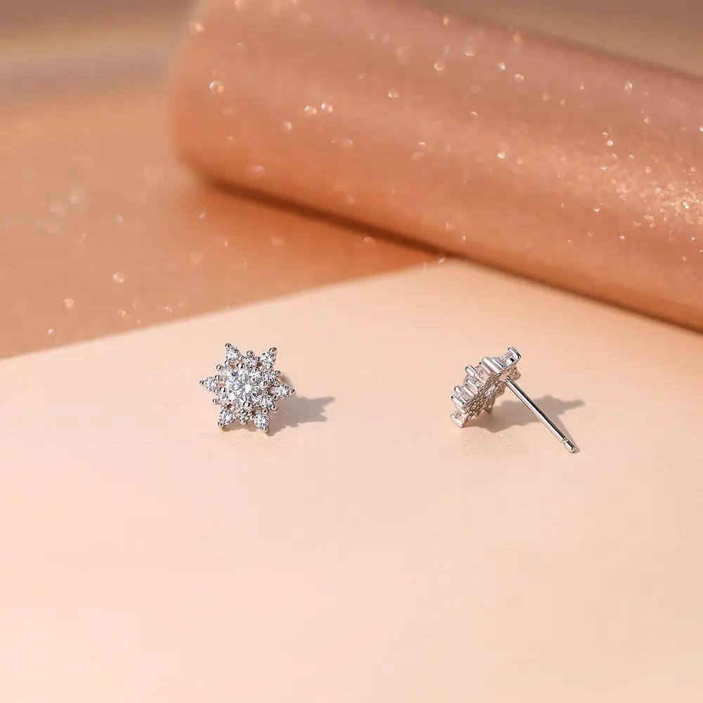 Cubic zirconia snowflake studs, white-gold-tone | Hair Your Lux