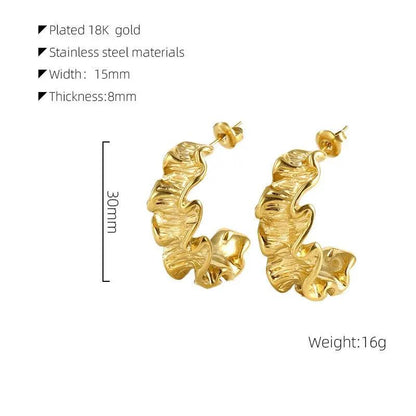 Sculptural ruffled gold wave hoop earrings pair | Hair Your Lux