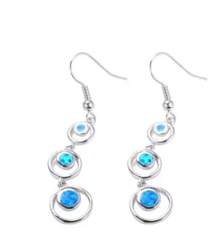 Iridescent opal drop earrings, silver-tone curving design | Hair Your Lux