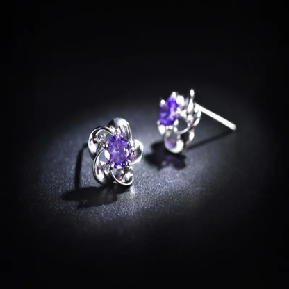 Crystal petal flower stud earrings, clear and violet | Hair Your Lux