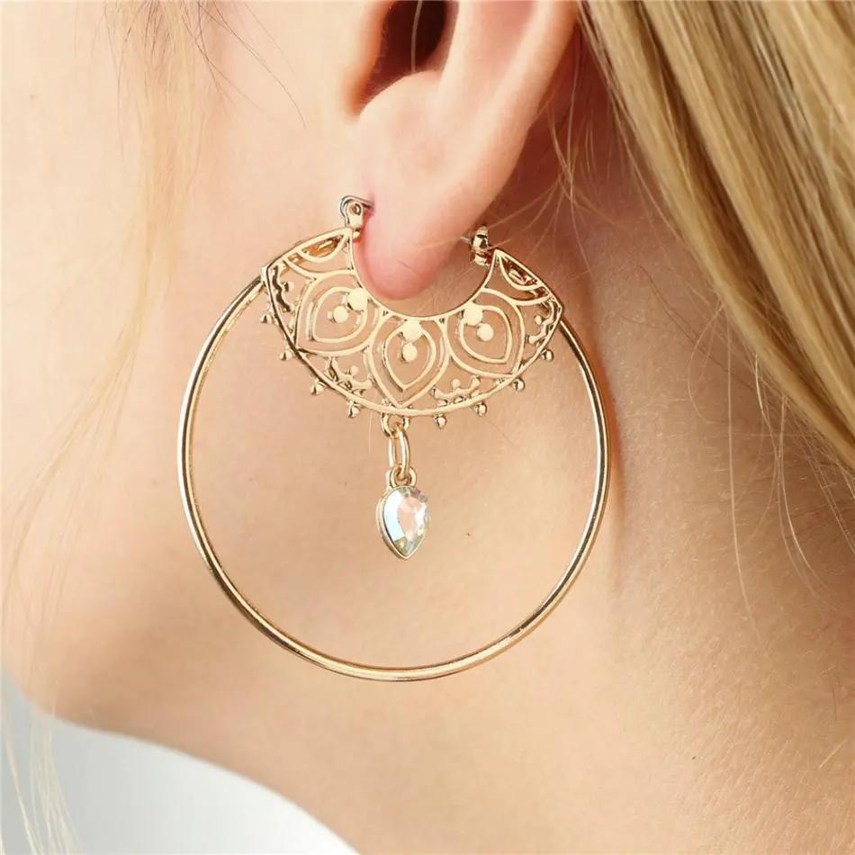 Large gold filigree hoop earrings with crystal teardrop drop | Hair Your Lux