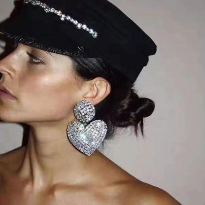 Oversized crystal pavé heart statement drop earrings, silver-tone | Hair Your Lux