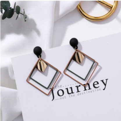 Modern geometric square drop earrings, black and gold | Hair Your Lux