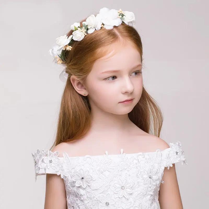 Flower Girl Crown Garland Headpiece With Headband- Handmade Hair Garland Floral Wreath Adjustable Flower Headbands for Bridal Wedding Festival Party Flower Girl Crown - Hair Your Lux