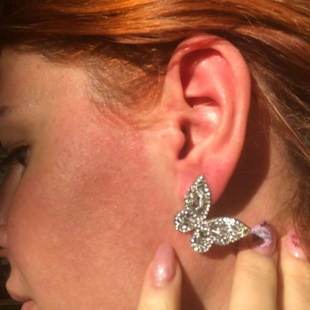 Large crystal butterfly stud earrings, silver-tone | Hair Your Lux