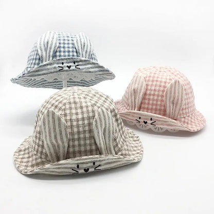 Small Fine Grid Love Rabbit Ears Basin Hat Baby Fisherman Hat Sun Hat Baby Hat Baby Hat Beanie Hair Your Lux