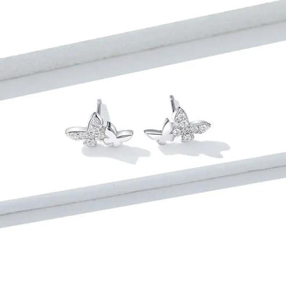 Dainty silver butterfly studs with crystal | Hair Your Lux