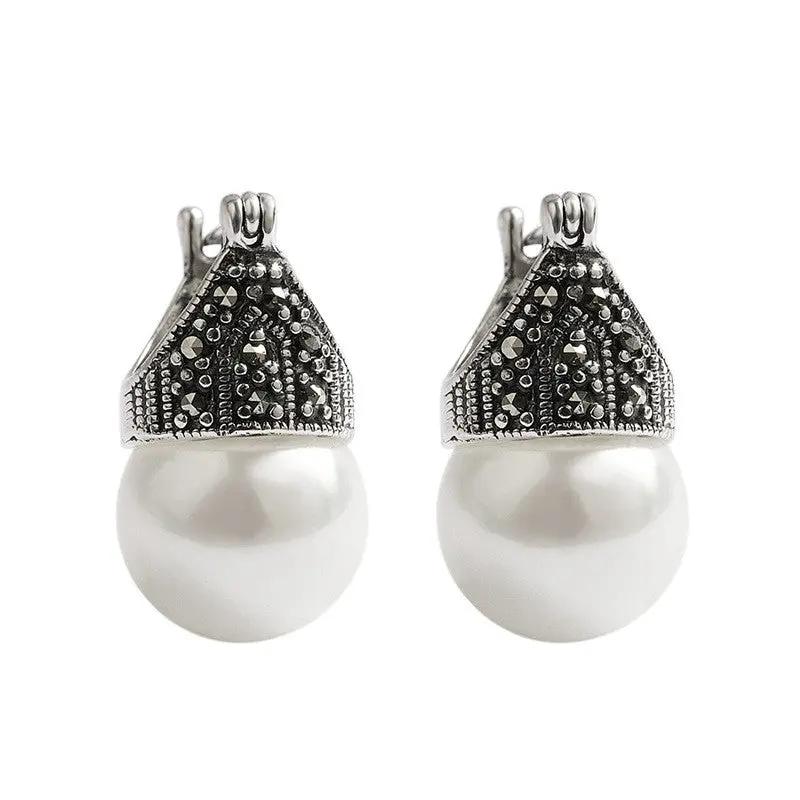 Antique silver filigree and mother-of-pearl drop earrings | Hair Your Lux