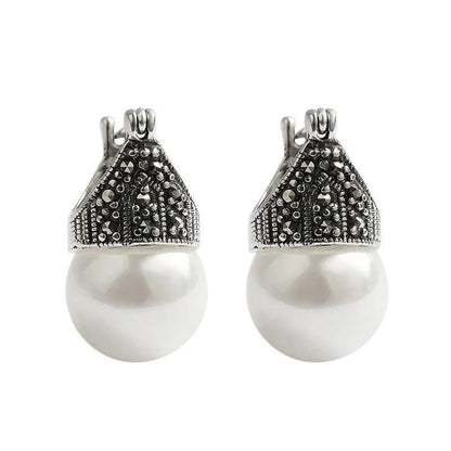 Antique silver filigree and mother-of-pearl drop earrings | Hair Your Lux