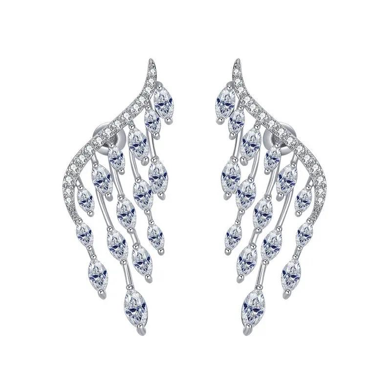 Silver angel wing ear climber with dangling crystal teardrops | Hair Your Lux