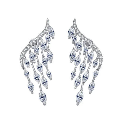 Silver angel wing ear climber with dangling crystal teardrops | Hair Your Lux