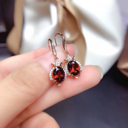 Deep red garnet halo drop earrings on sterling silver | Hair Your Lux