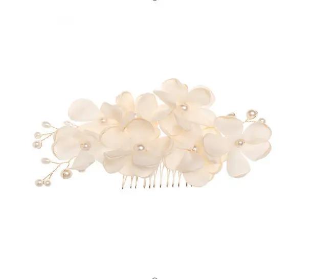 Flower cloth pearl hair comb - Hair Your Lux