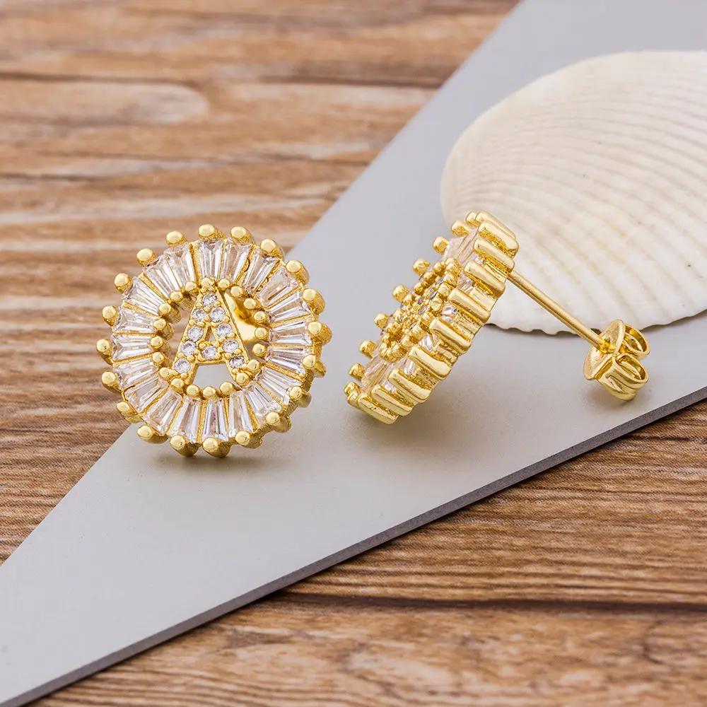 Crystal initial stud earrings, gold circle with letter | Hair Your Lux
