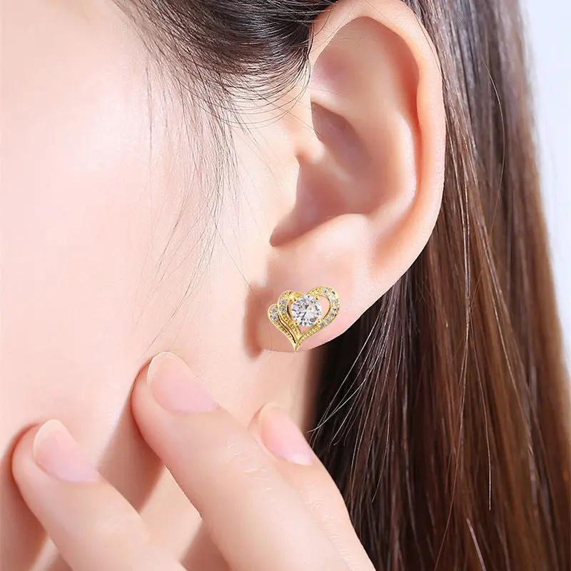 Open heart crystal stud earrings, gold-tone | Hair Your Lux