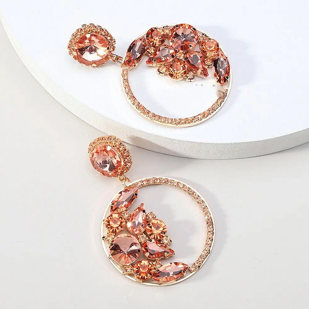 Crystal cluster circle drop earrings, jewel-tone | Hair Your Lux