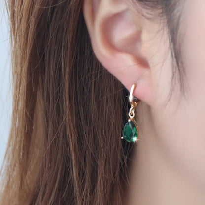 Emerald-green teardrop earrings, gold-tone | Hair Your Lux