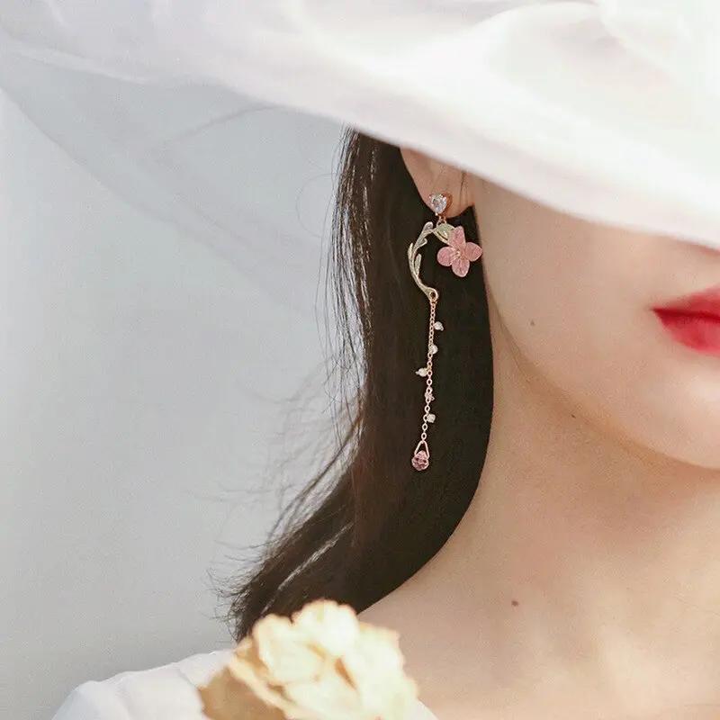 Delicate flower dangle earrings, gold-tone romantic drop | Hair Your Lux