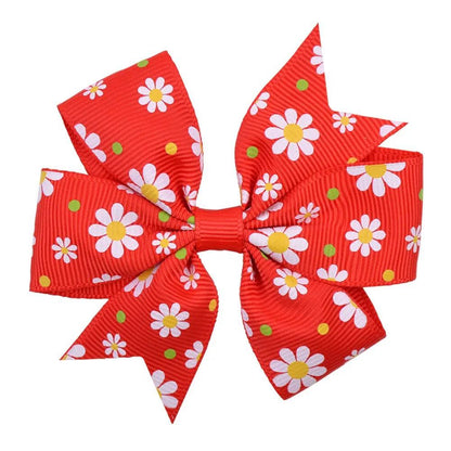 Printed Daisy Sunflower Dotted Rib With Fishtail Bow Baby Hair Clip - Hair Your Lux