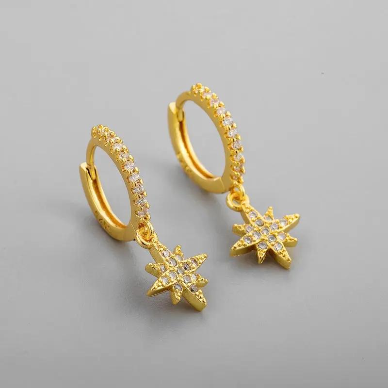 Silver-tone crystal huggie hoop earrings with star charm | Hair Your Lux