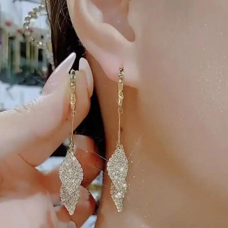 Crystal leaf drop earrings, detail | Hair Your Lux