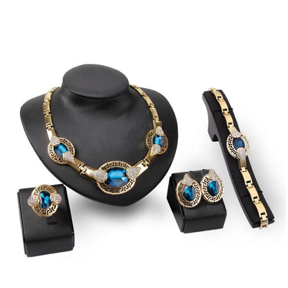 Gold-tone necklace bracelet and earrings crystal set | Hair Your Lux