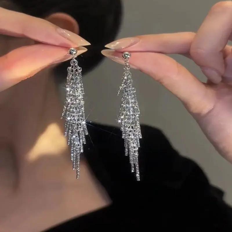 Cascading crystal fringe drop earrings, silver-tone | Hair Your Lux