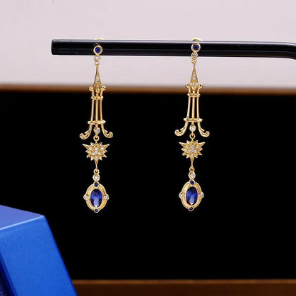 Vintage art-deco starburst drop earrings with blue stone | Hair Your Lux