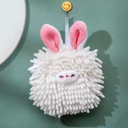 Children's Fuzzy Hand Ball Towel Cartoon Rabbit Quick drying Chenille Hand wiping Ball Hanging Hand Towel Bathroom Household Kitchen Hand Towel - Hair Your Lux