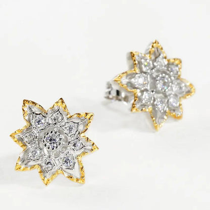 Two-tone crystal flower burst stud earrings, silver and gold | Hair Your Lux