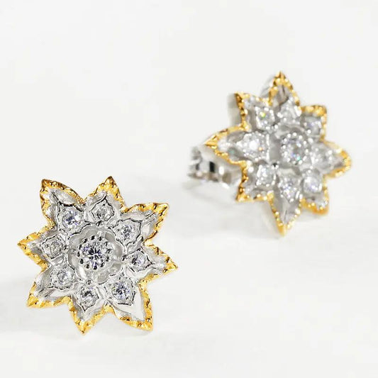 Two-tone crystal flower burst stud earrings, silver and gold | Hair Your Lux
