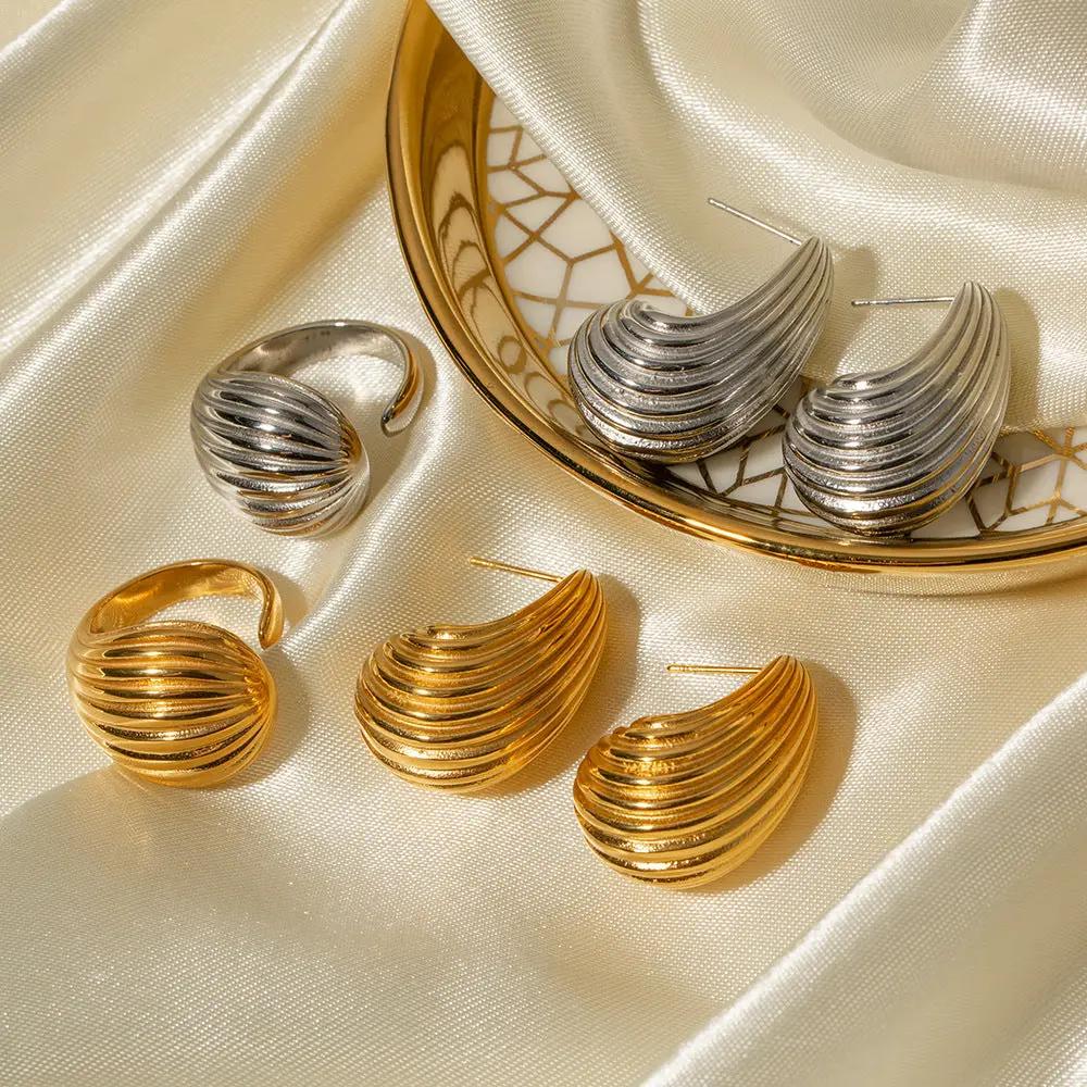 Chunky ribbed teardrop stud earrings, gold and silver | Hair Your Lux