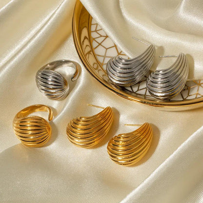 Chunky ribbed teardrop stud earrings, gold and silver | Hair Your Lux