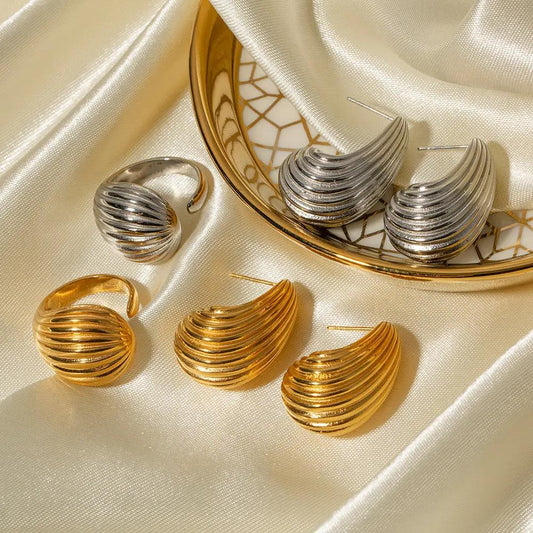 Chunky ribbed teardrop stud earrings, gold and silver | Hair Your Lux