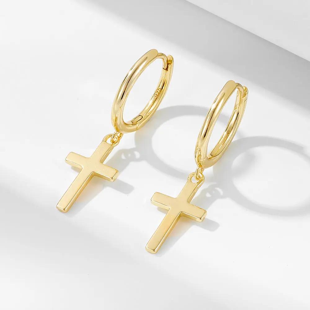 Cross drop earrings, gold-tone | Hair Your Lux