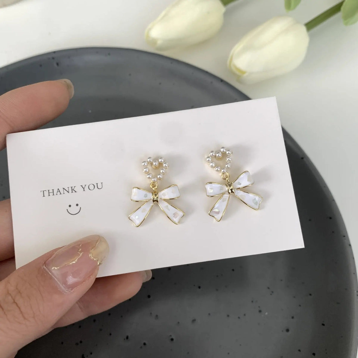 Faux pearl heart and bow stud earrings, coquette | Hair Your Lux