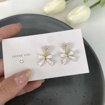 Faux pearl heart and bow stud earrings, coquette | Hair Your Lux