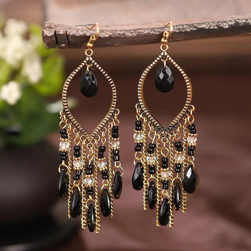Boho teardrop chandelier earrings with beadwork | Hair Your Lux