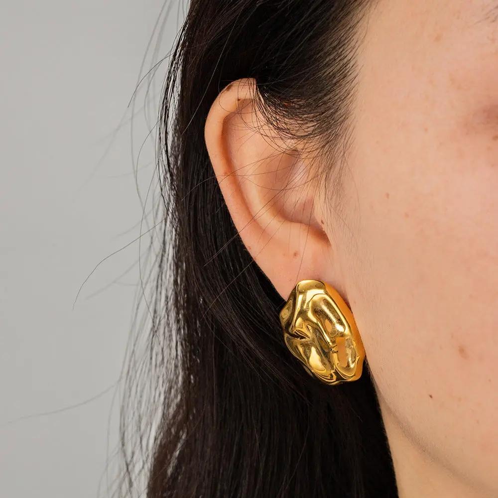 Chunky molten textured stud earrings, gold-tone | Hair Your Lux