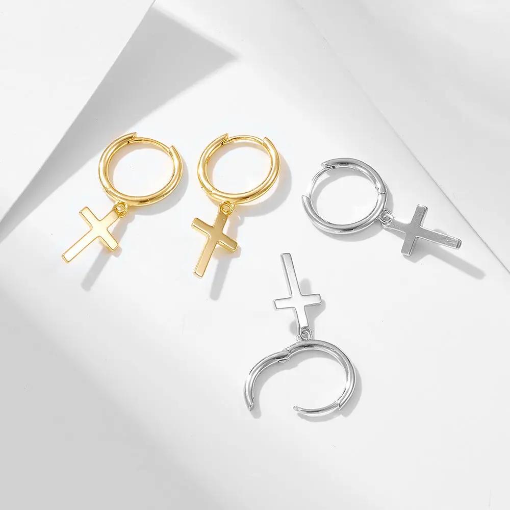 Dainty cross dangle earrings on model | Hair Your Lux