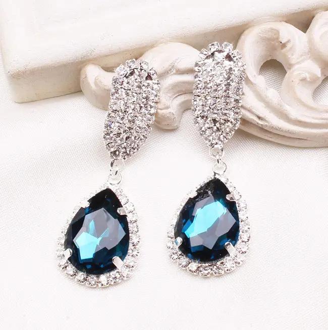 Crystal pear-cut drop earrings with tiered pavé halos, silver-tone | Hair Your Lux