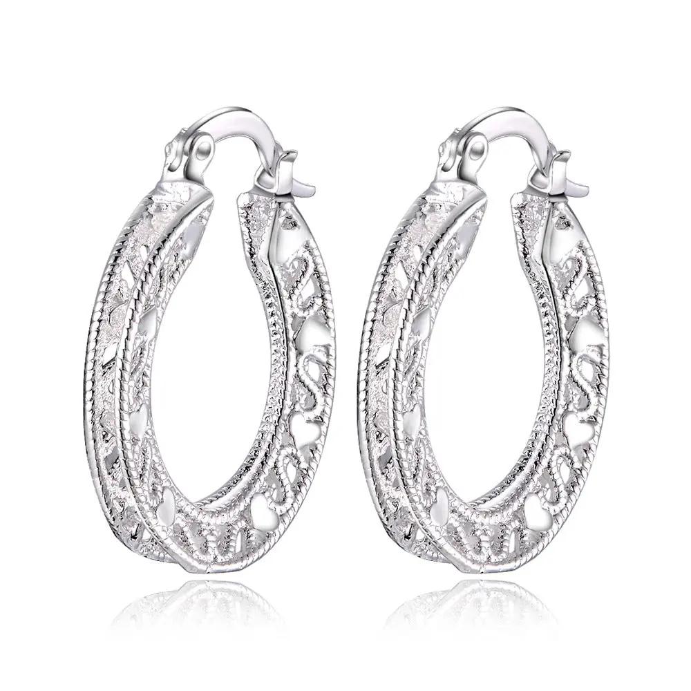 Silver-tone filigree hoop earrings with lace-like hollow pattern | Hair Your Lux