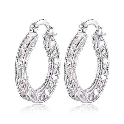 Silver-tone filigree hoop earrings with lace-like hollow pattern | Hair Your Lux