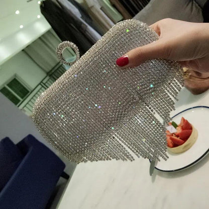 Rhinestone tassel evening clutch bag detail | Hair Your Lux