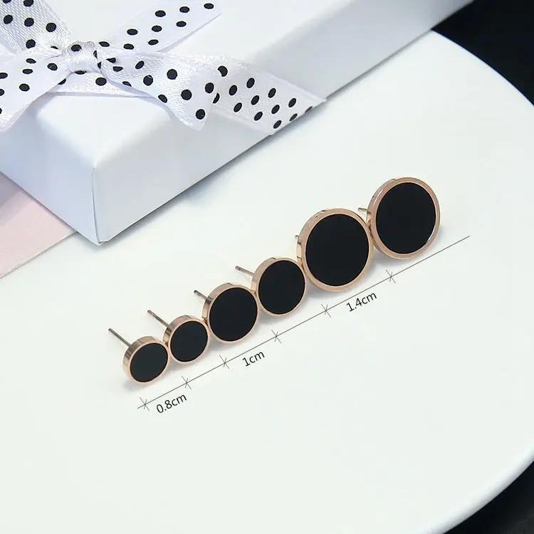 Round black-face rose-gold rim stud earrings, sizes | Hair Your Lux